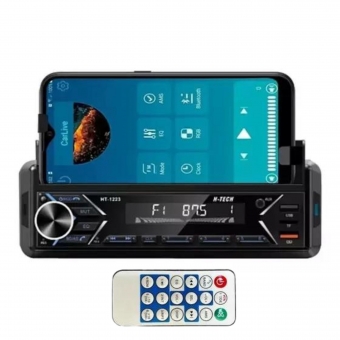 Rádio MP3 H-Tech 4x60W c/ Suporte p/ Celular Embutido Bluetooth/USB/SD/AUX/FM/Controle Remoto
