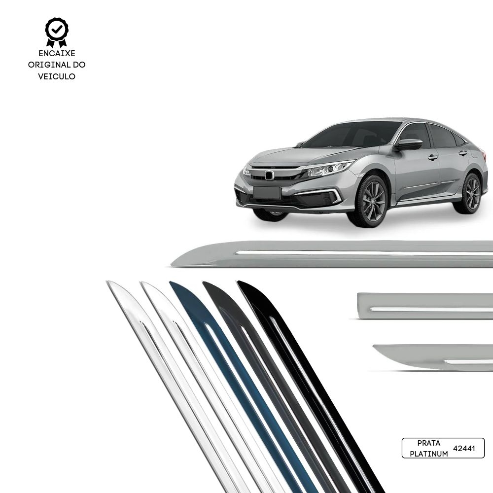 Friso Lateral Facão New Civic 2017/2021 TOP MIX - Prata Platinum