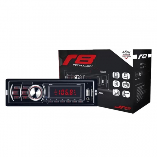 Rádio Automotivo MP3 R8 Bluetooth/USB/SD/AUX/FM/Controle remoto - 1000BT