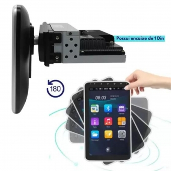 Central Multimídia 1Din 10.1 Pol 180º H-Tech Android c/ Espelhamento GPS/BT/USB