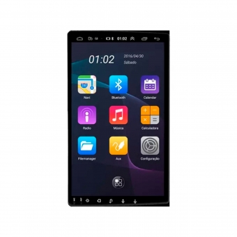 Central Multimídia Rotativa 1Din 9 Pol H-Tech c/ Android GPS/BT/SD/AUX