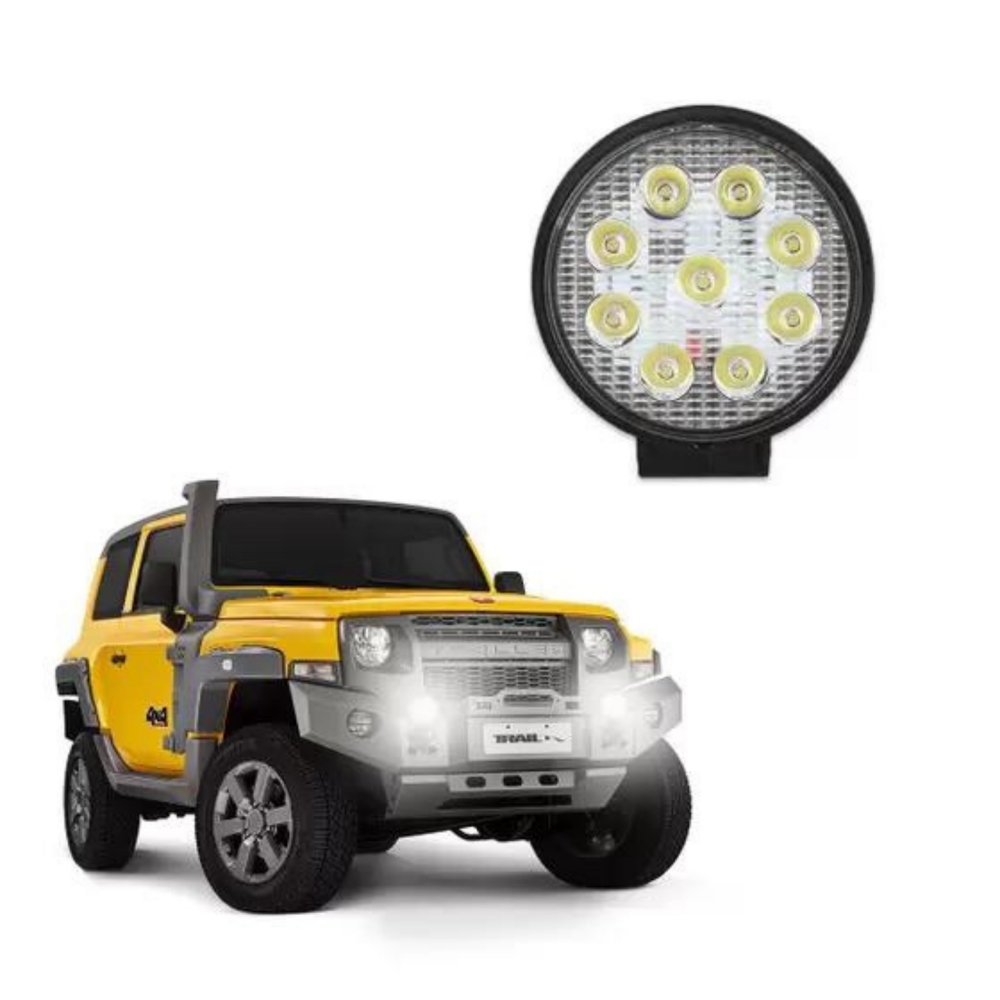 Mini Farol Auxiliar 9 LEDS Universal R8 27W - FG01-27W-R