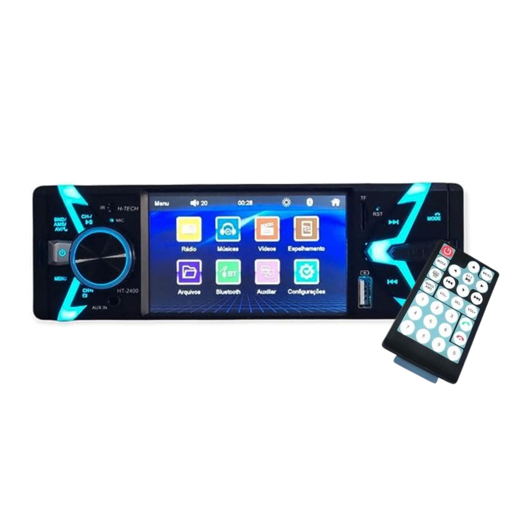 Central Multimídia MP5 1Din 4 Pol H-Tech c/ Espelhamento BT/USB - HT-2400