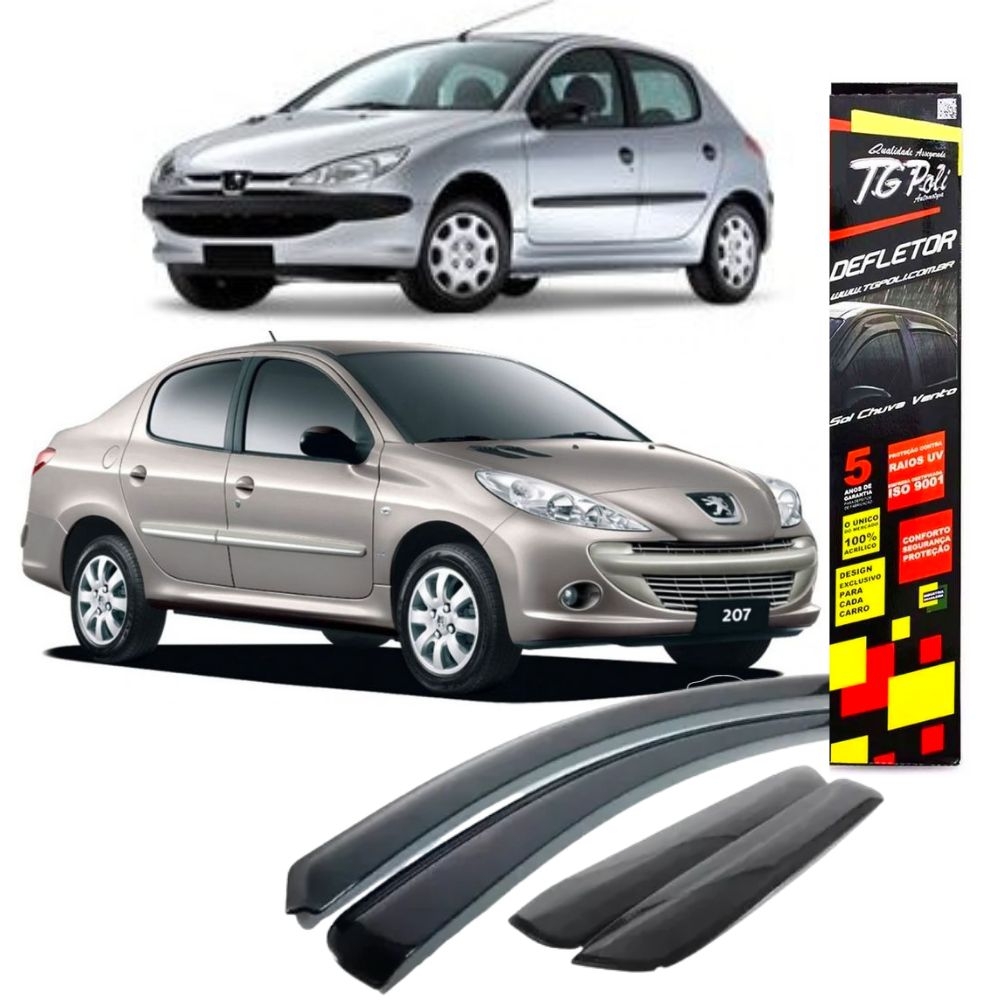 Calha de Chuva Defletor Peugeot 206/207 Hatch/Sedan 2001/2015 - 4 Portas - TG POLI
