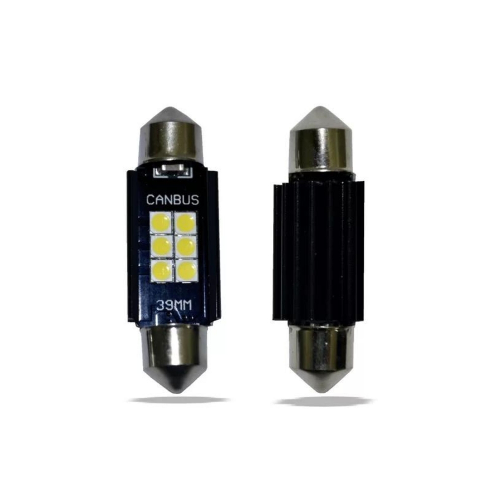 Par de Lâmpadas LED Torpedo 39mm 6 Leds R8 - 39MM